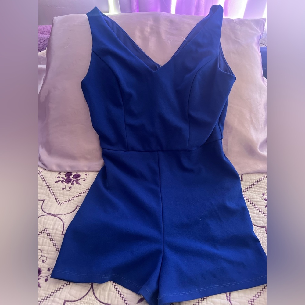 Elegant Royal Blue V-Neck Mini Romper